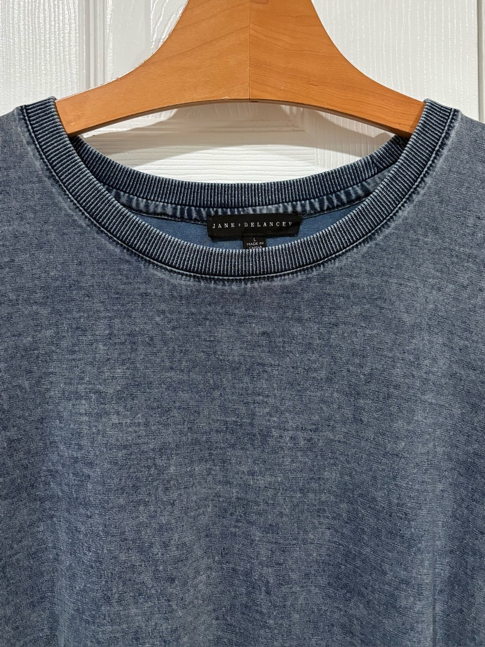 Mineral Wash Puff Sleeve Tee Crew Neck Blue Gray Large - Picture 5 of 11